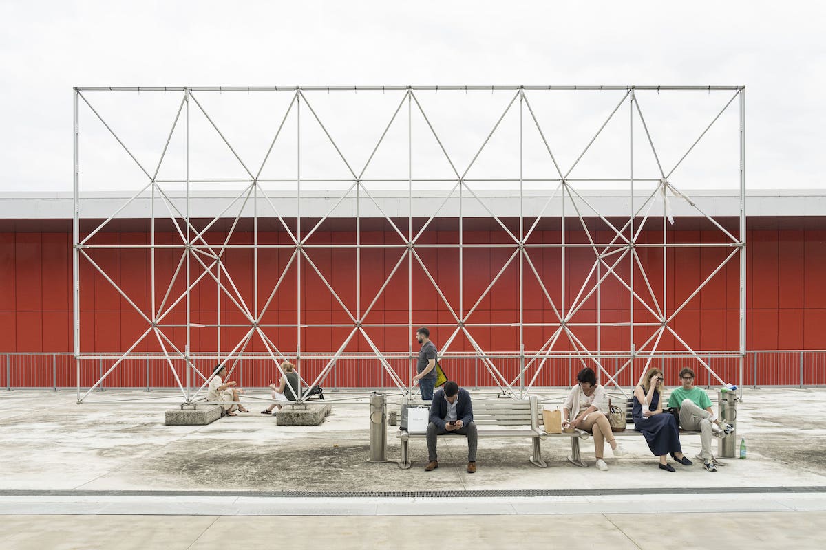 Architectural structure in front of Brown wall - for Milan Design Week - Salone Del Mobile