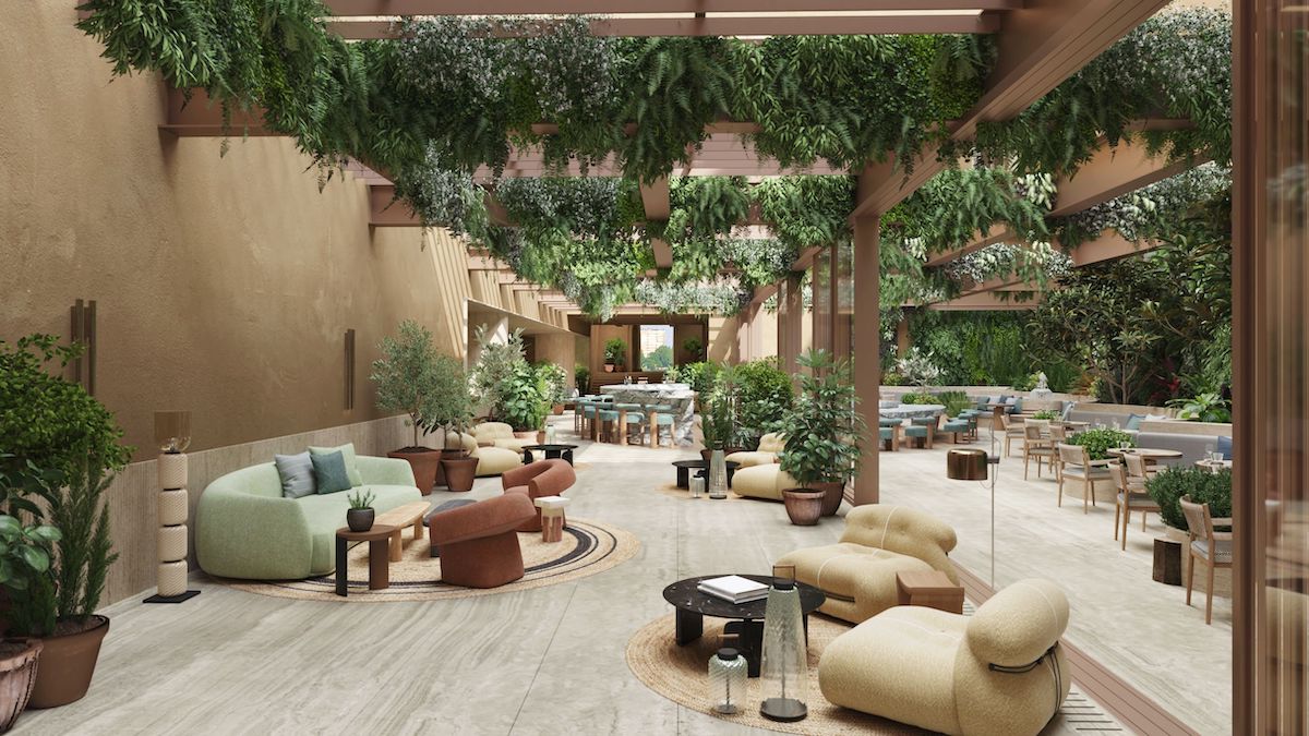 Six Senses Rome, courtyard with strong biophilic design