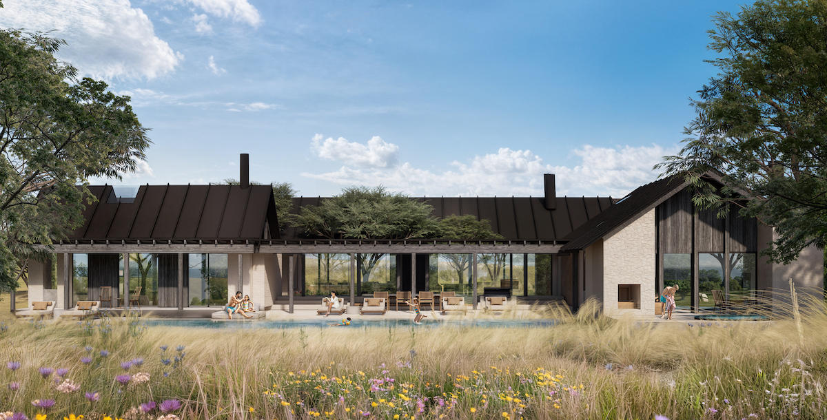 Rendering of villa at Waldorf Astoria Texas Hill Country - featuring low-level architecture and pool