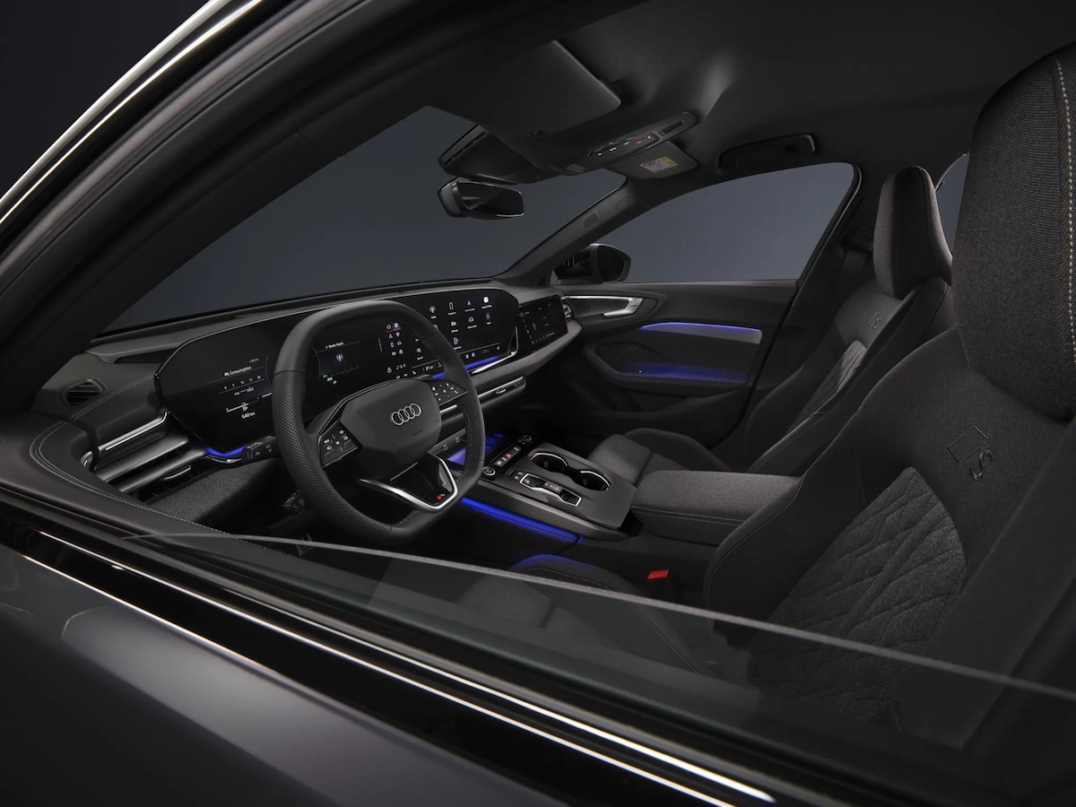 Interiors of A5 Audi, featuring sleek console and steering wheel