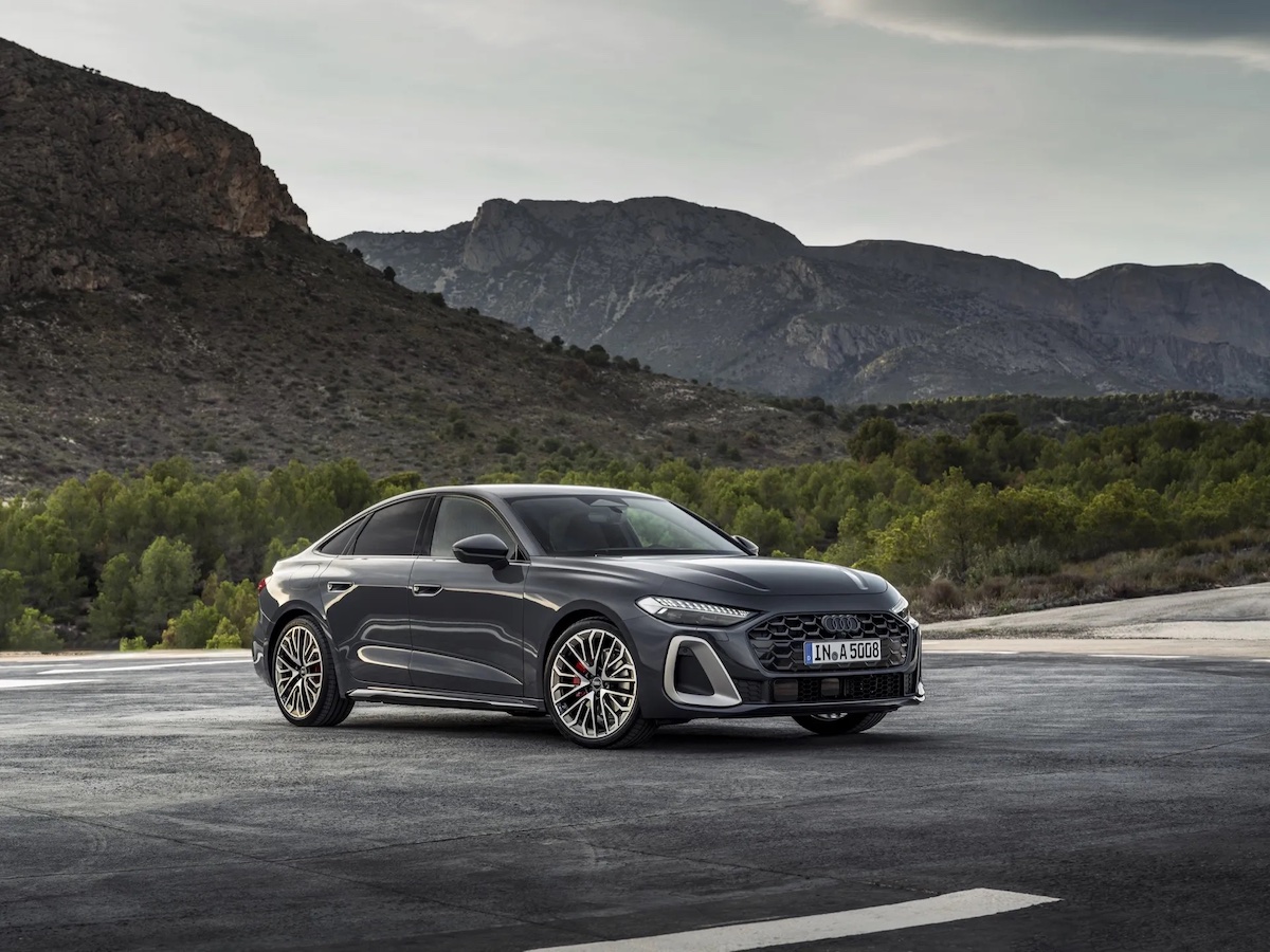 Audi A5/S5 in grey parked by landscape