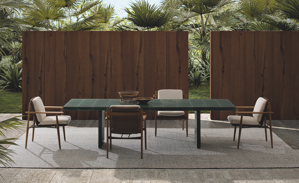 Andrée dining table, designed by Hannes Peer - tiled emerald green - by Minotti