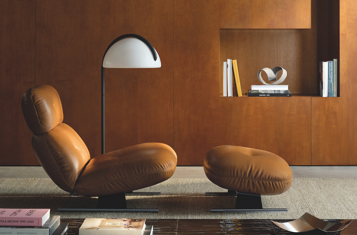 A brown leather armchair from Minotti London