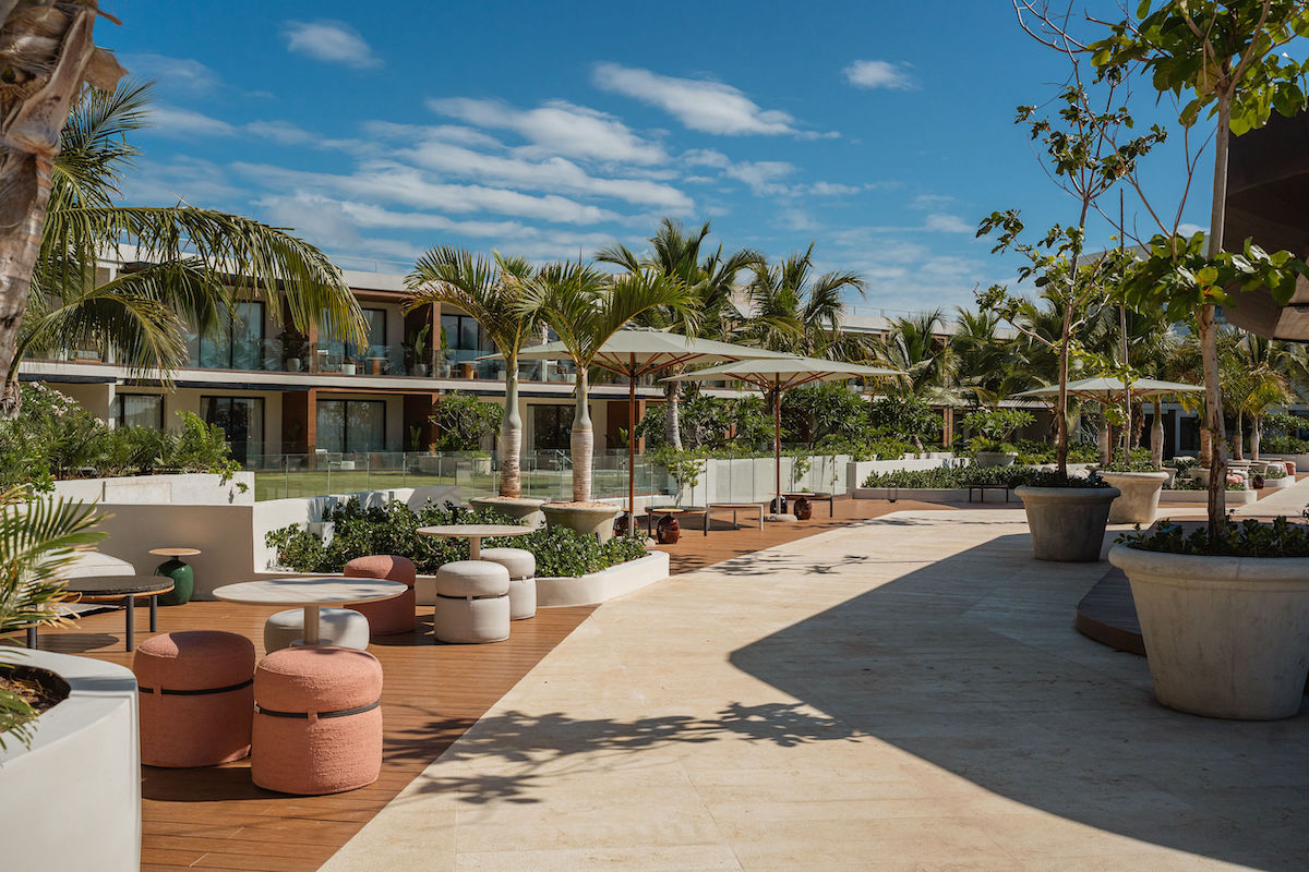Outside of St Regis Cap Cana with lounge seating