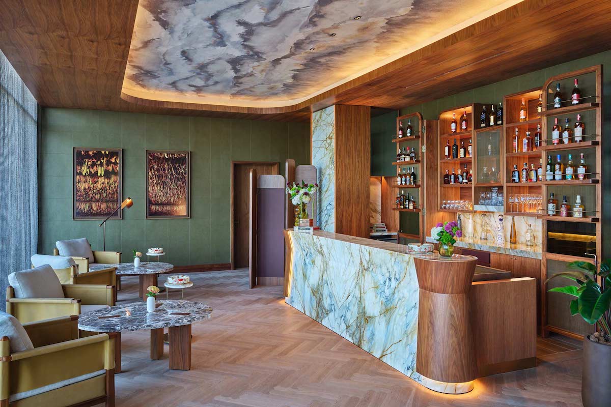 Cigar Lounge St Regis-Cap Cana with clever inset lighting strips and organic textures