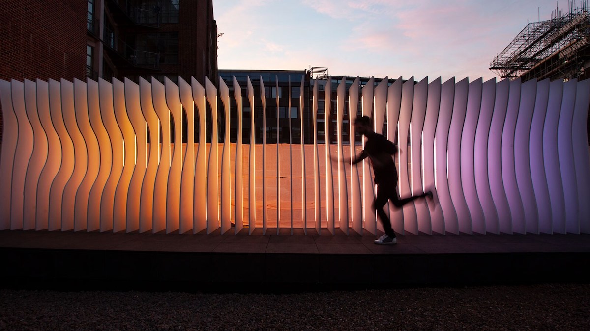 Clerkenwell Design Week lighting installation - man running