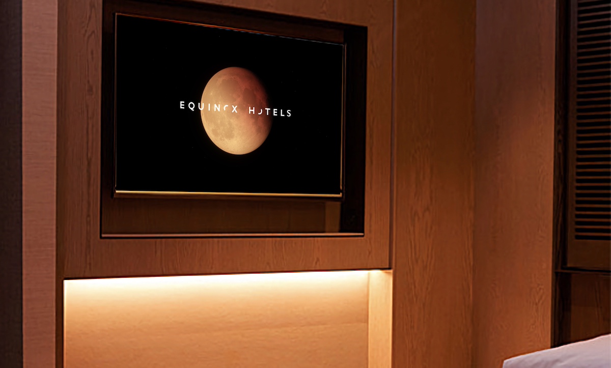 Close up of Equinox branded tv in hotel room